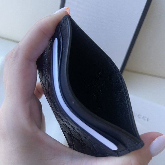 New Gucci Micro Guccissima GG Logo Leather Navy Blue Card Holder 100% authentic - Picture 3 of 5